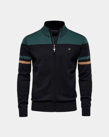 Nils | Braune Colorblock-Strickjacke mit Reißverschluss