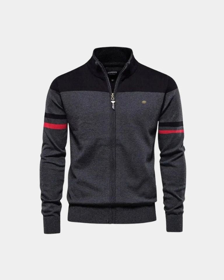 Nils | Braune Colorblock-Strickjacke mit Reißverschluss