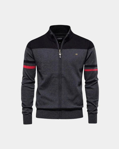 Nils | Braune Colorblock-Strickjacke mit Reißverschluss