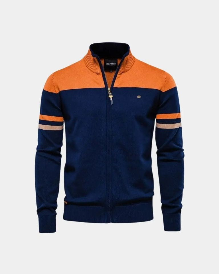Nils | Braune Colorblock-Strickjacke mit Reißverschluss