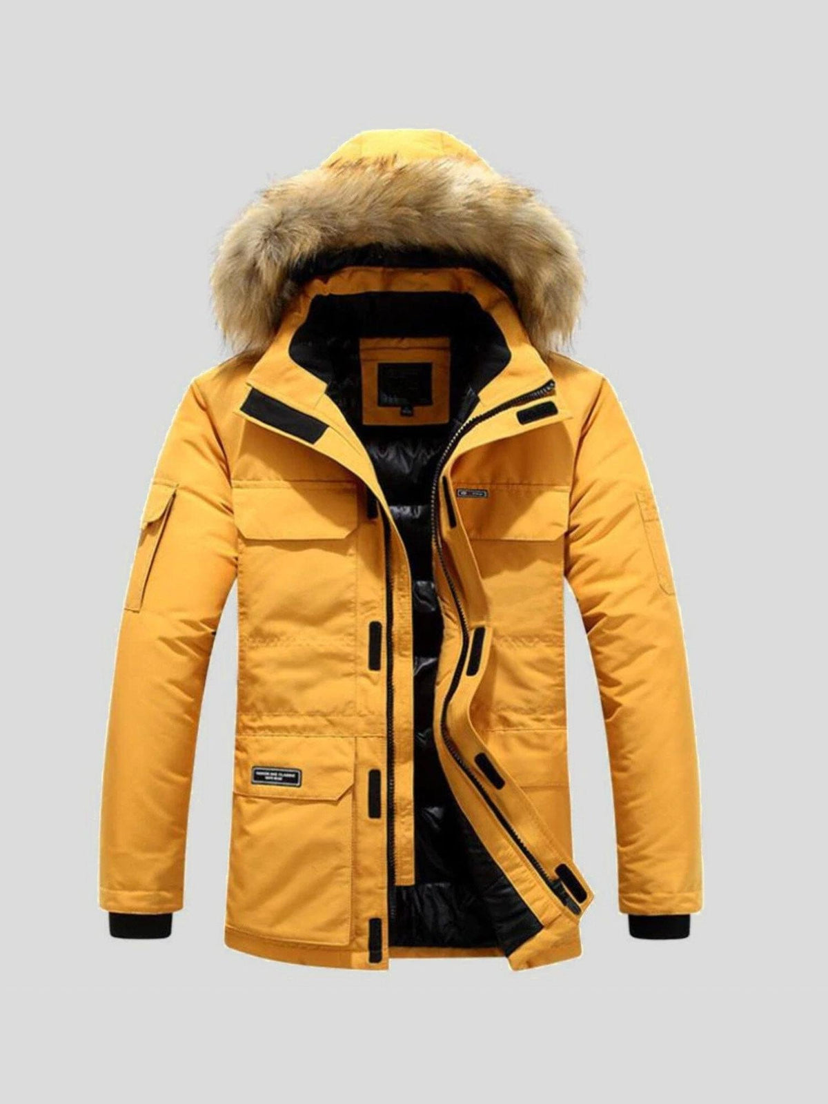 Nils | Orangefarbener Winterparka mit Fellbesatz