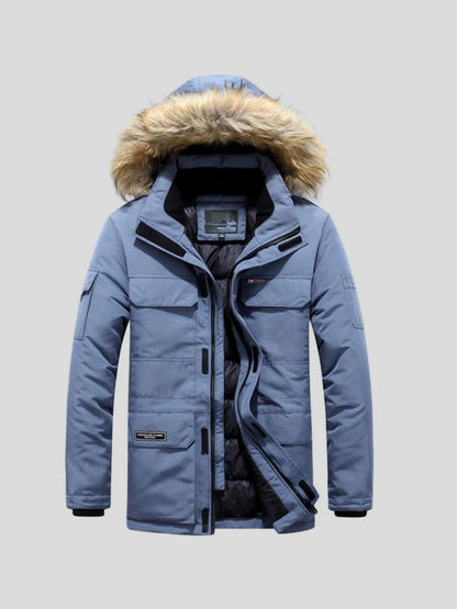 Nils | Orangefarbener Winterparka mit Fellbesatz