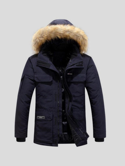 Nils | Orangefarbener Winterparka mit Fellbesatz