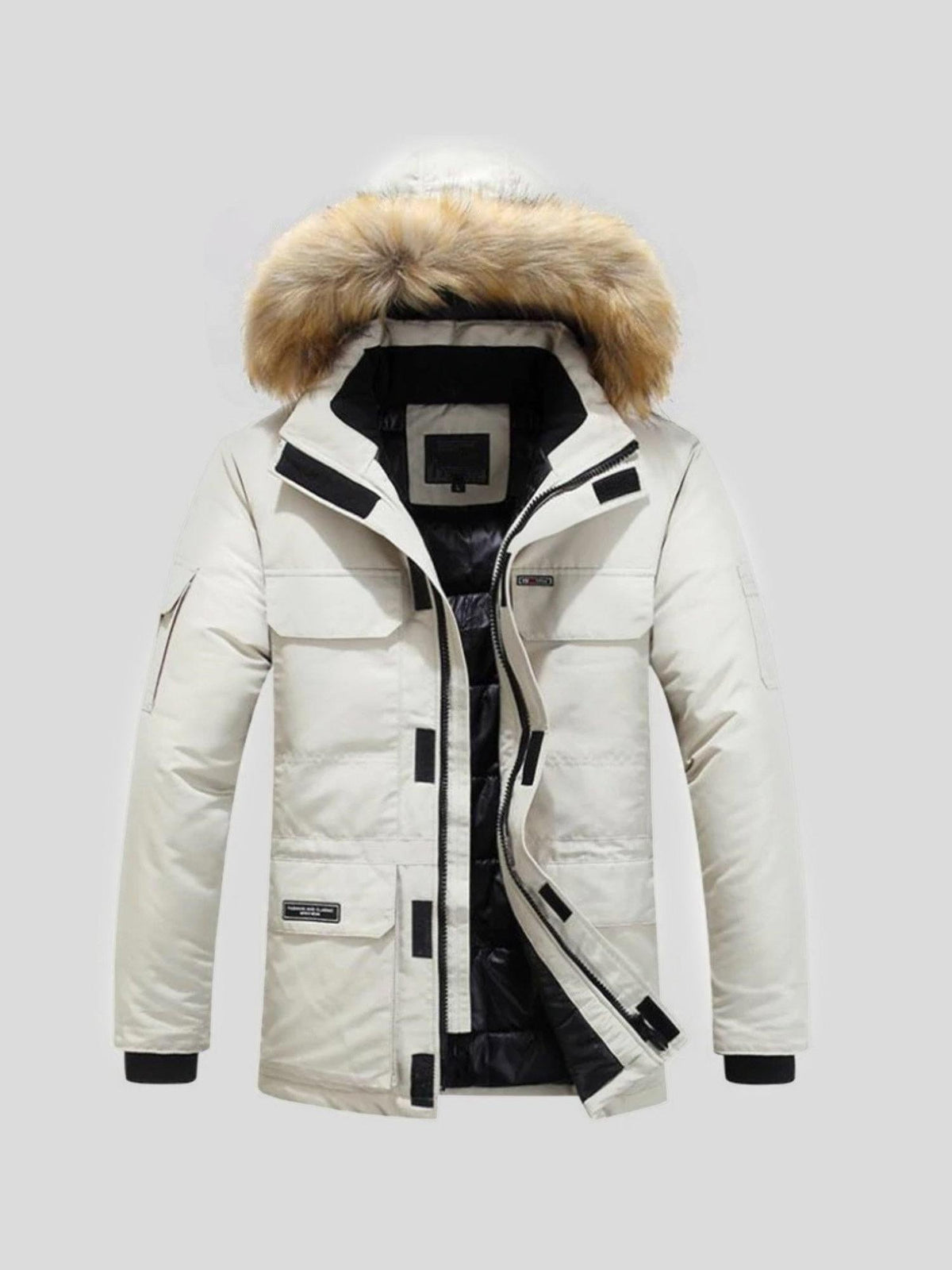 Nils | Orangefarbener Winterparka mit Fellbesatz