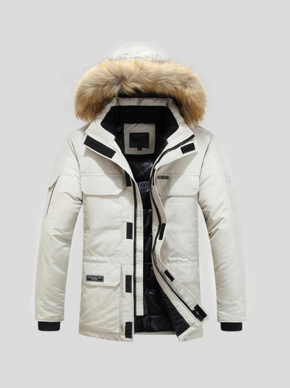 Nils | Orangefarbener Winterparka mit Fellbesatz
