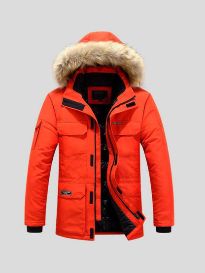Nils | Orangefarbener Winterparka mit Fellbesatz