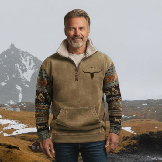 Meinhard | Braunes Sweatshirt mit gemusterten Ärmeln