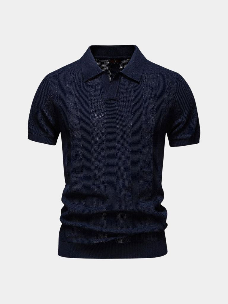 Ottmar | Beiges Strick-Poloshirt mit Struktur