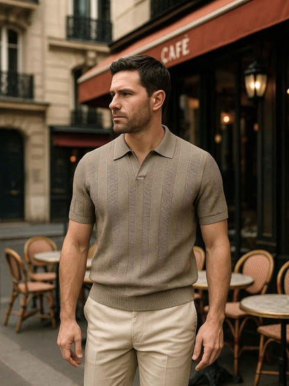 Ottmar | Beiges Strick-Poloshirt mit Struktur