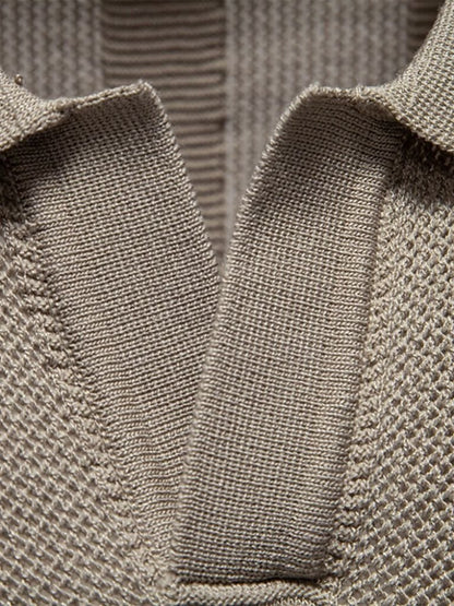 Ottmar | Beiges Strick-Poloshirt mit Struktur
