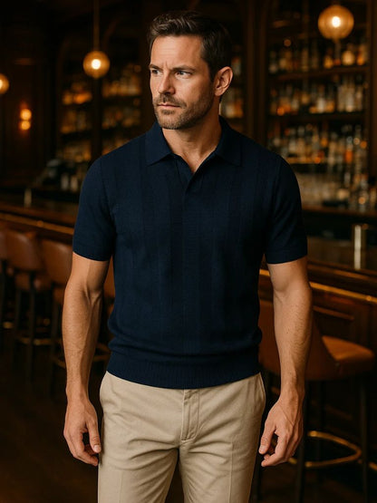 Ottmar | Beiges Strick-Poloshirt mit Struktur