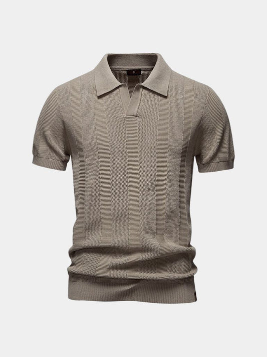 Ottmar | Beiges Strick-Poloshirt mit Struktur
