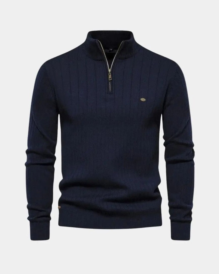 Olaf | Brauner gerippter Troyer-Pullover