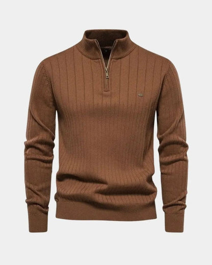 Olaf | Brauner gerippter Troyer-Pullover