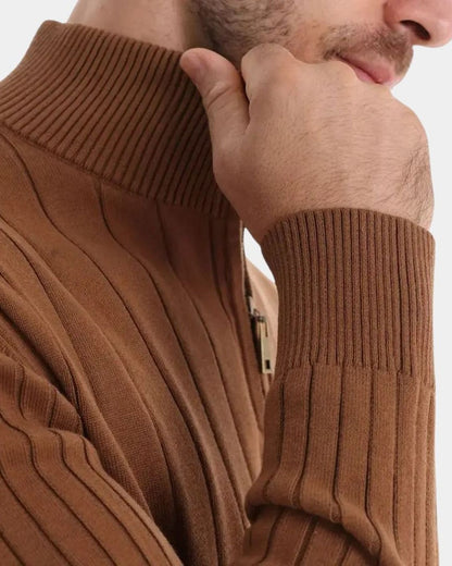 Olaf | Brauner gerippter Troyer-Pullover