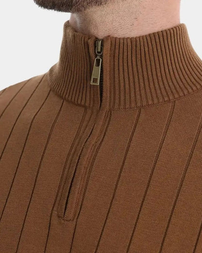 Olaf | Brauner gerippter Troyer-Pullover