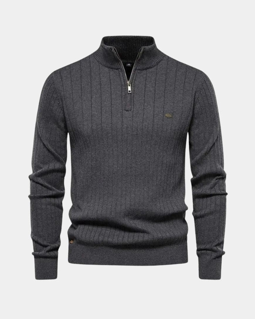 Olaf | Brauner gerippter Troyer-Pullover