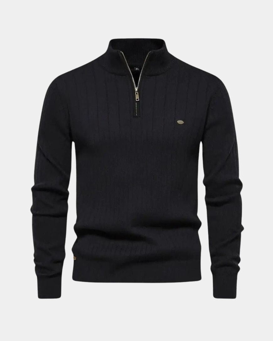 Olaf | Brauner gerippter Troyer-Pullover