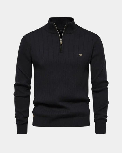 Olaf | Brauner gerippter Troyer-Pullover