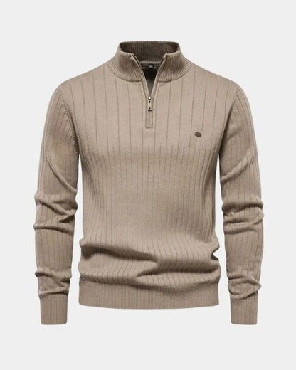 Olaf | Brauner gerippter Troyer-Pullover