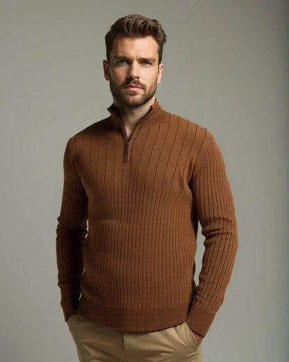 Olaf | Brauner gerippter Troyer-Pullover