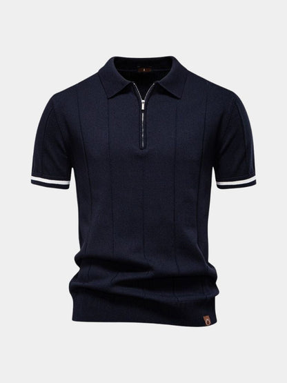 Olaf | Camelbraunes Strick-Poloshirt mit Reißverschlusskragen
