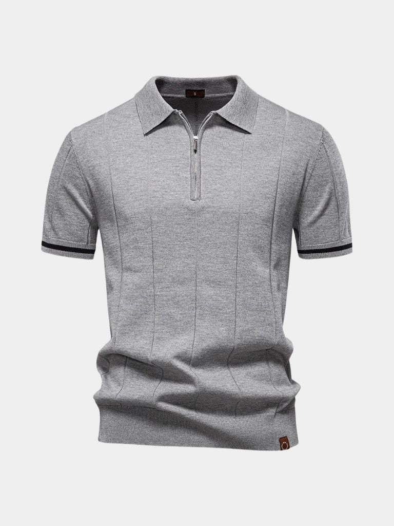 Olaf | Camelbraunes Strick-Poloshirt mit Reißverschlusskragen