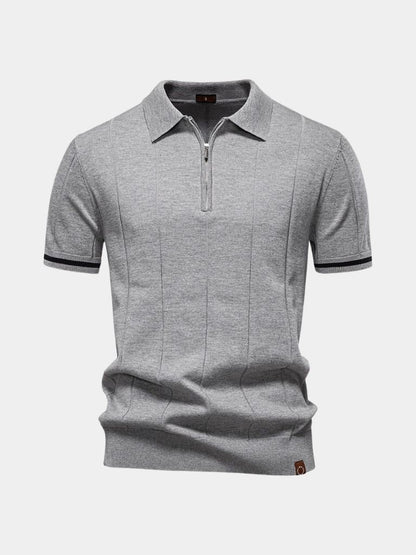 Olaf | Camelbraunes Strick-Poloshirt mit Reißverschlusskragen