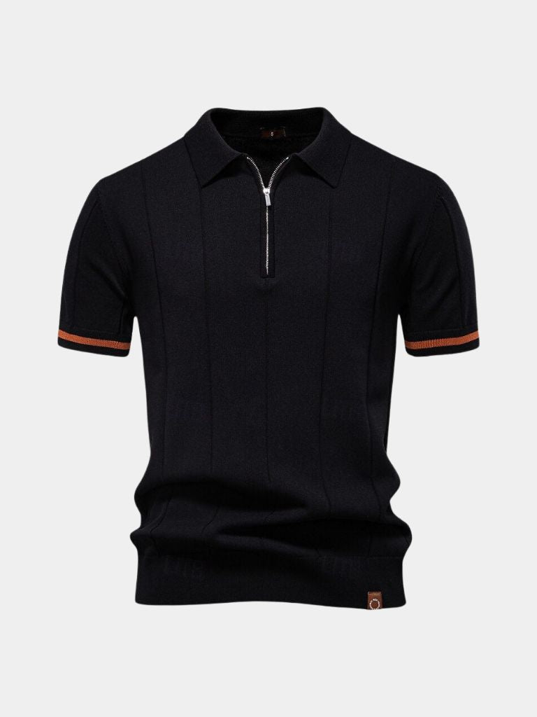 Olaf | Camelbraunes Strick-Poloshirt mit Reißverschlusskragen