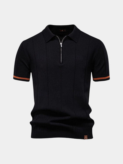 Olaf | Camelbraunes Strick-Poloshirt mit Reißverschlusskragen