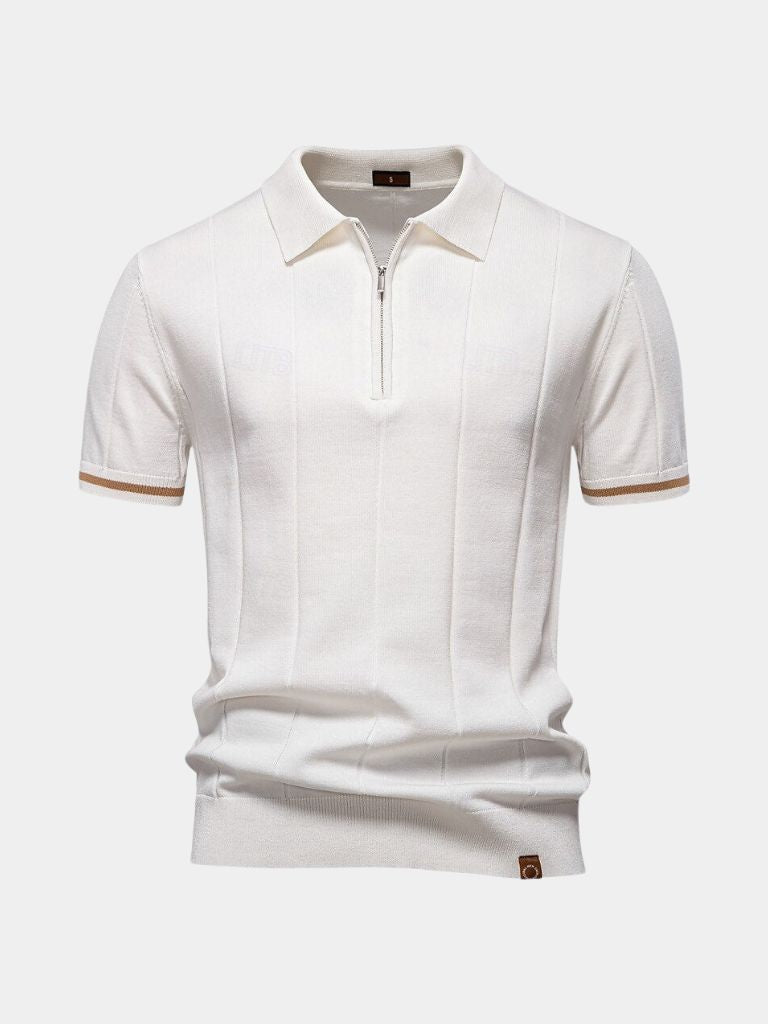 Olaf | Camelbraunes Strick-Poloshirt mit Reißverschlusskragen