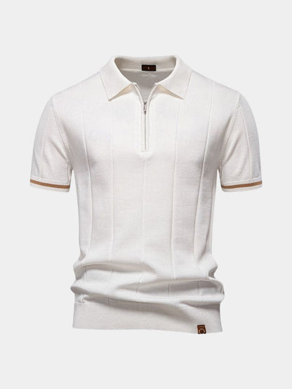Olaf | Camelbraunes Strick-Poloshirt mit Reißverschlusskragen