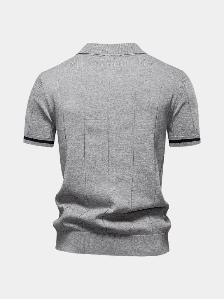 Olaf | Camelbraunes Strick-Poloshirt mit Reißverschlusskragen