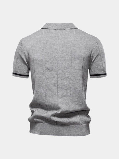 Olaf | Camelbraunes Strick-Poloshirt mit Reißverschlusskragen