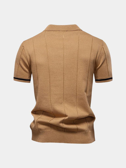 Olaf | Camelbraunes Strick-Poloshirt mit Reißverschlusskragen