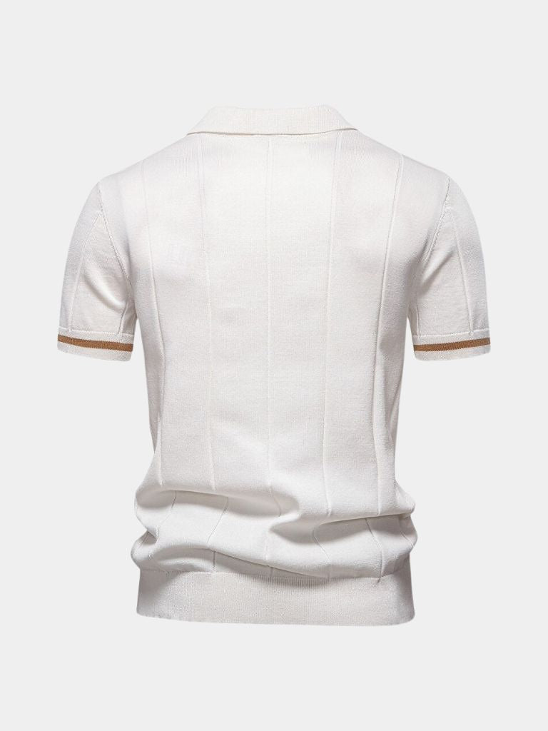 Olaf | Camelbraunes Strick-Poloshirt mit Reißverschlusskragen