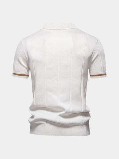 Olaf | Camelbraunes Strick-Poloshirt mit Reißverschlusskragen