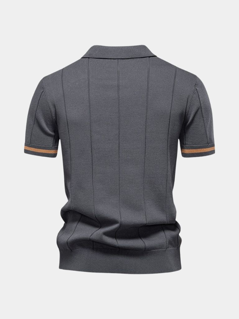 Olaf | Camelbraunes Strick-Poloshirt mit Reißverschlusskragen