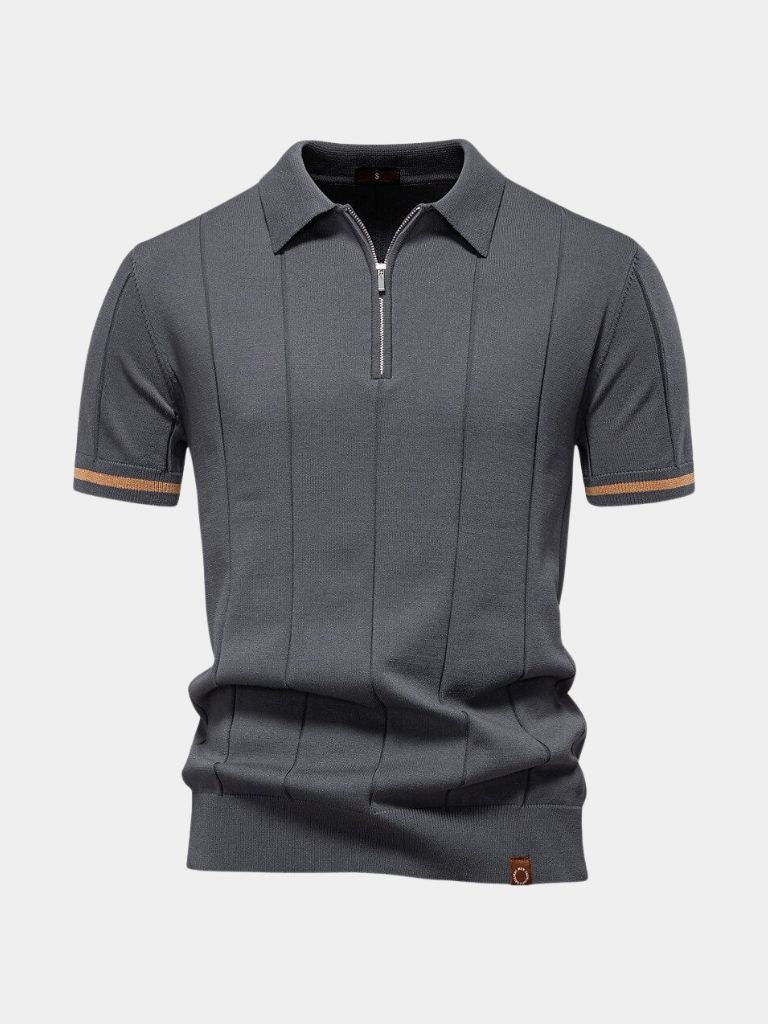 Olaf | Camelbraunes Strick-Poloshirt mit Reißverschlusskragen