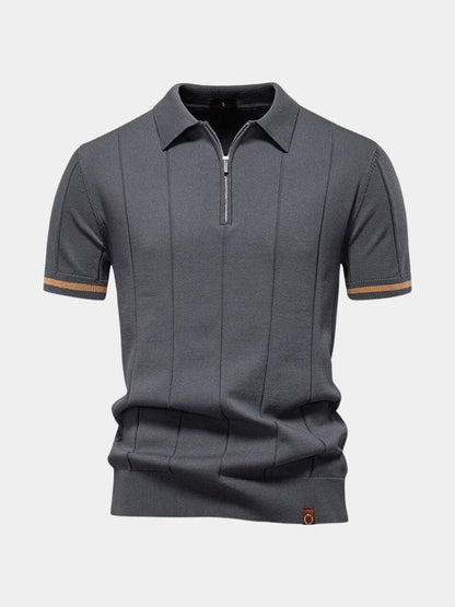 Olaf | Camelbraunes Strick-Poloshirt mit Reißverschlusskragen