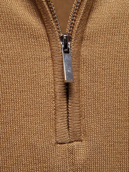 Olaf | Camelbraunes Strick-Poloshirt mit Reißverschlusskragen