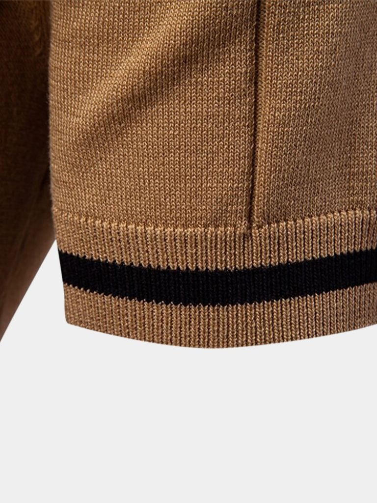 Olaf | Camelbraunes Strick-Poloshirt mit Reißverschlusskragen