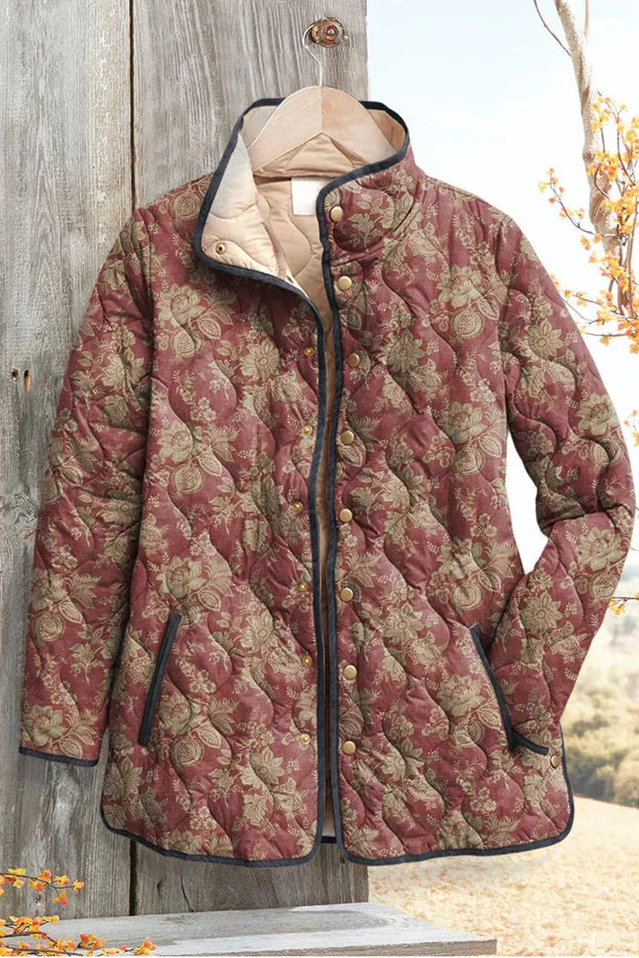 Marlene | Braune gesteppte Jacke mit Ornamentmuster