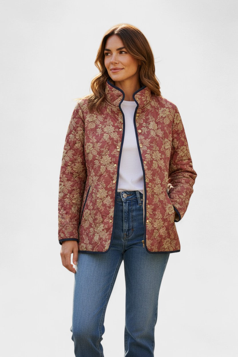 Marlene | Braune gesteppte Jacke mit Ornamentmuster