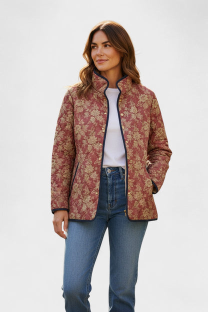 Marlene | Braune gesteppte Jacke mit Ornamentmuster