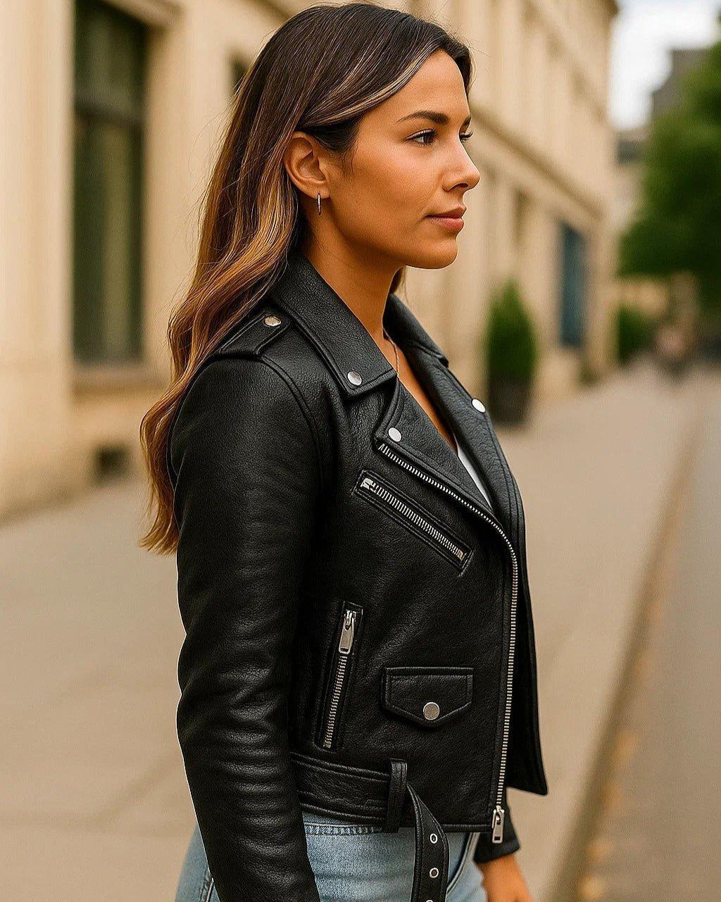 Millie | Schwarze Bikerjacke in Lederoptik