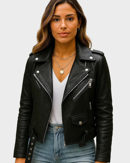 Millie | Schwarze Bikerjacke in Lederoptik