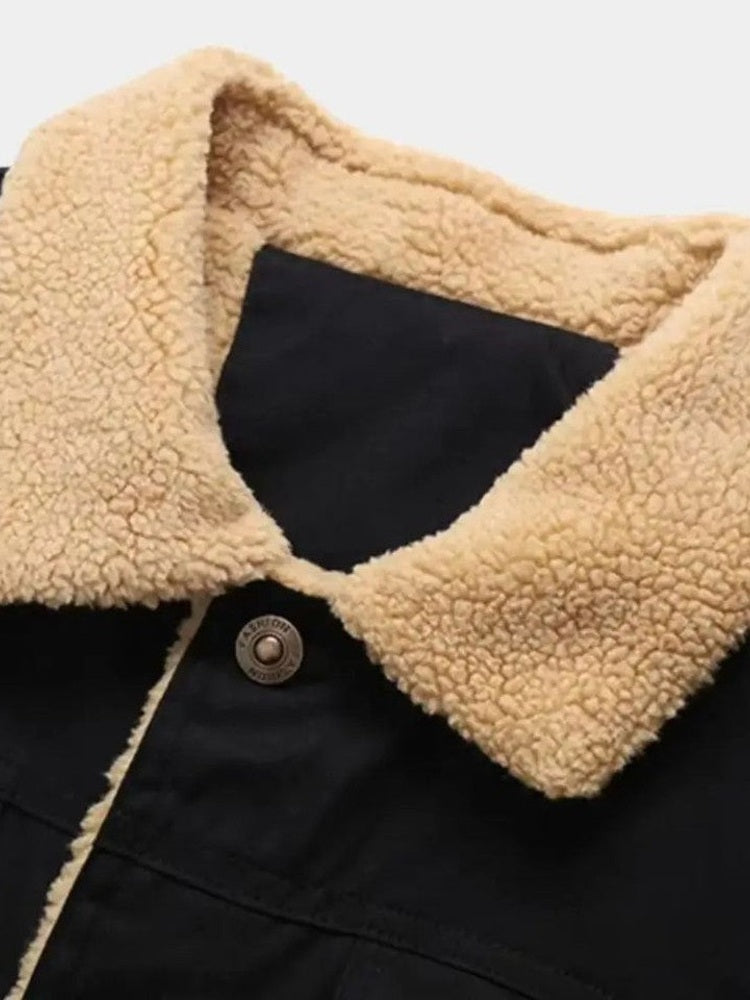 Norbert | Schwarze Jacke mit Teddyfutter