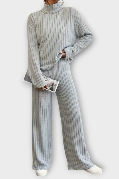 Nadine | Gerippter Strickpullover & weite Hose Set