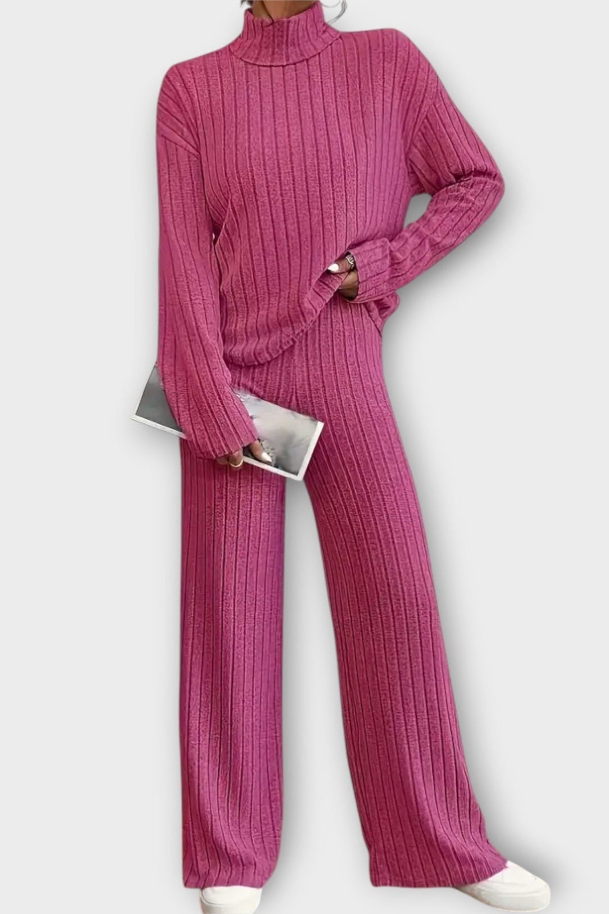 Nadine | Gerippter Strickpullover & weite Hose Set